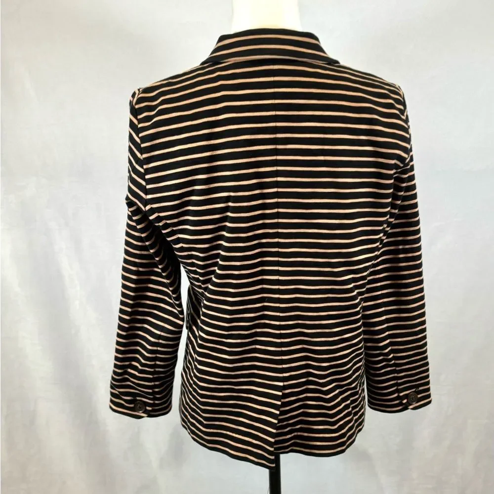 J.Crew Maritime nautical striped black and tan cotton blazer size medium